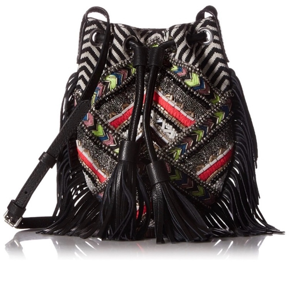 Rebecca Minkoff Aztec-Inspired Beaded Fringed Boho Crossbody Purse $175